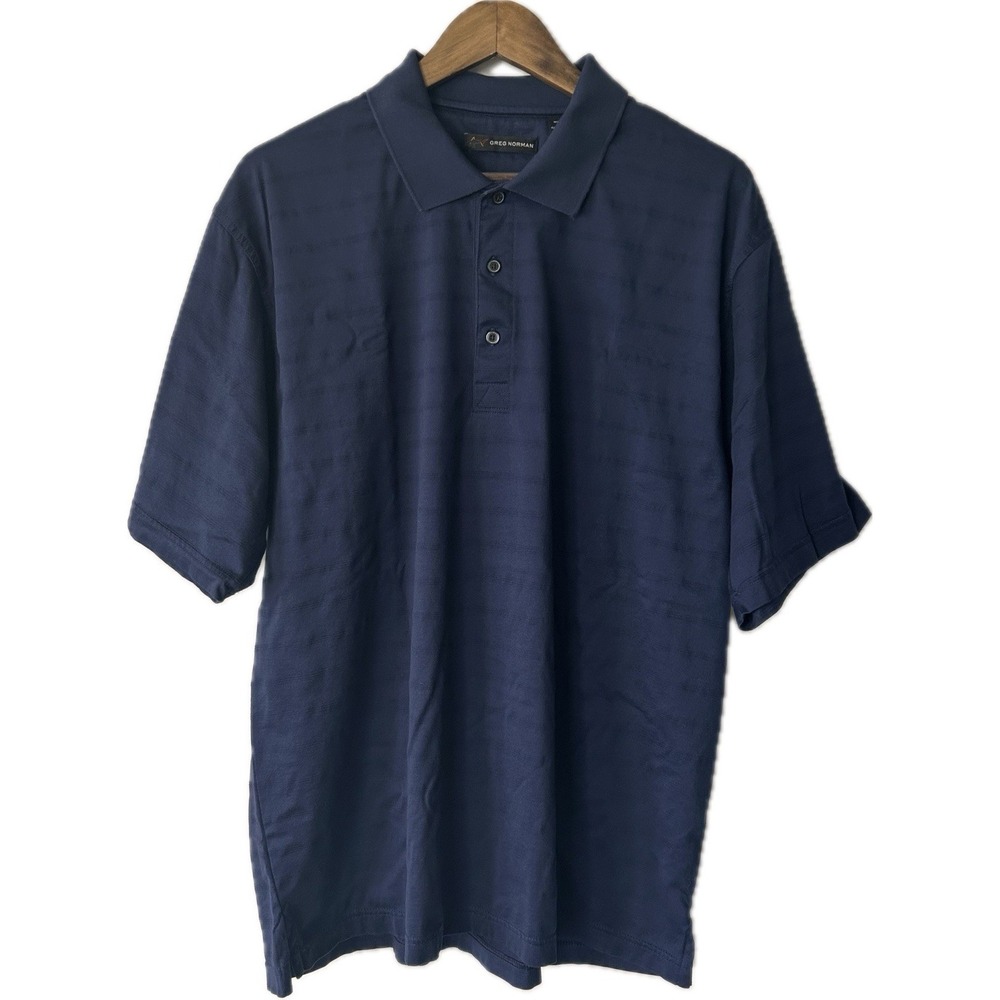 Greg Norman Golf Play-Dry Short Sleeve Ribbed Polo Shirt Navy Blue Size XL